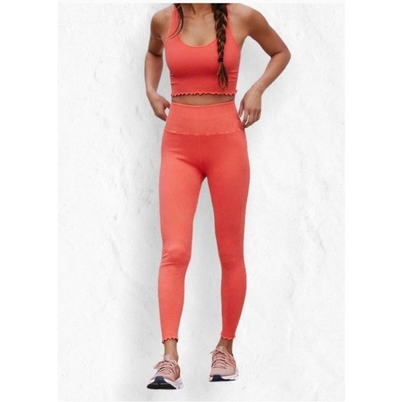 Anthropologie Daily Practice Coral Lettuce Hem Leggings - Picture 1 of 10
